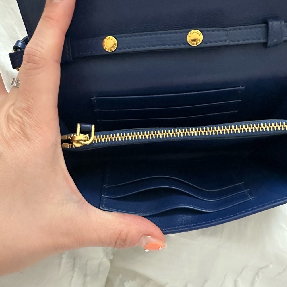 PRADA 1M1437 Quilted Nylon Leather Shoulder Bag Wallet Purse Blue - Picture 6 of 7